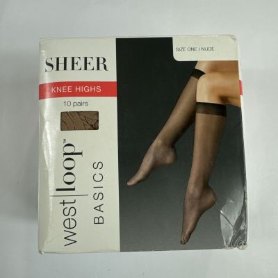 10 New Pair West Loop Nylon Knee Highs Sheer Toe Size One Nude Up To 6'/175Lbs